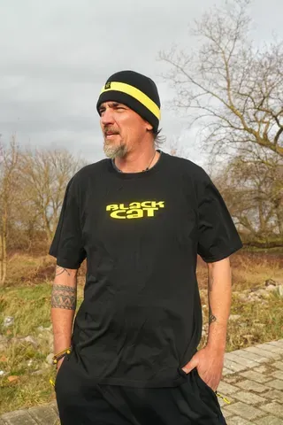 Black Cat Logo Black T-Shirt Medium