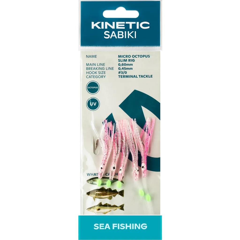 Kinetic Sabiki Micro Octopus Slim Fertigvorfach 149 130cm 0.6kg #3/0 Glow UV