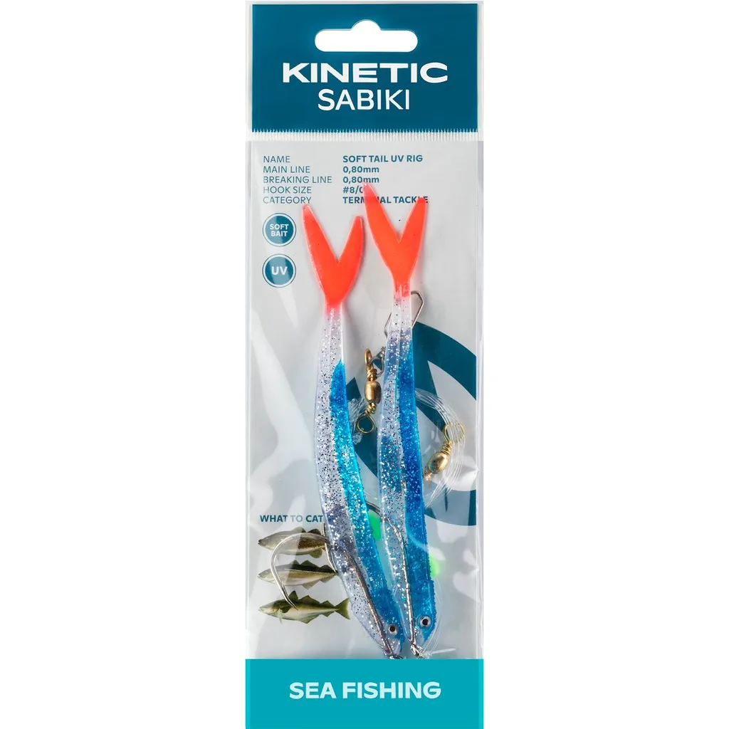 Kinetic Sabiki Soft Tail UV Fertigmontagen 115 130cm #8/0 Blue Fire Tail