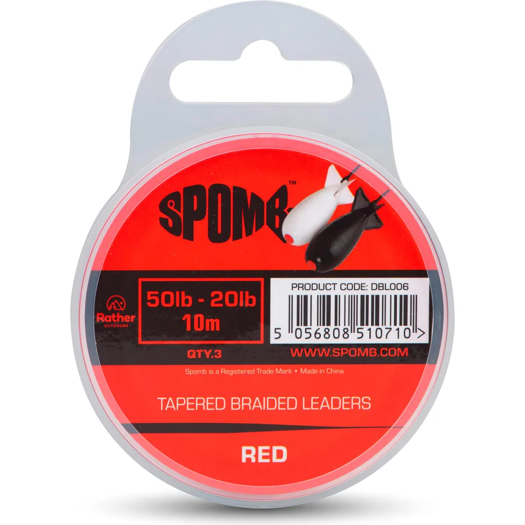 Spomb Tapered Braided Leaders Geflochtene Schnüre Red 0.38-0.20mm 22.7-9.1kg