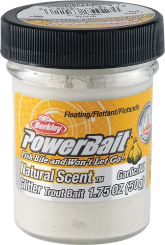 Berkley PowerBait Natural Glitter Trout Bait 50g White Garlic