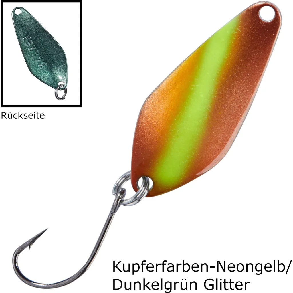 Balzer Spoon Searcher 2.1g Kupferfarben-Neongelb/Dunkelgrün Glitter