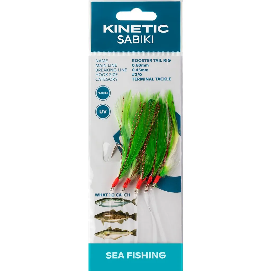 Kinetic Sabiki Rooster Tail Fertigmontage #2/0 130cm Green/Copper Flash