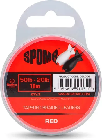 Spomb Tapered Braided Leaders 0.20–0.38mm 22.7kg 10m Red