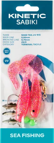 Kinetic Sabiki Shad Tail UV Vorfachmontagen #6/0 130cm Pink Glitter