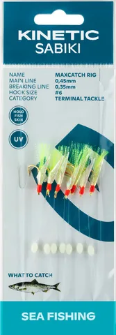 Kinetic Sabiki MaxCatch Ready-Made Rigs #6 200cm Holo Fishskin Yellow Flash