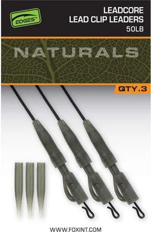 Fox Edges Naturals Leadcore Power Grip Lead Clip Leaders 75cm 23kg 7 3pcs