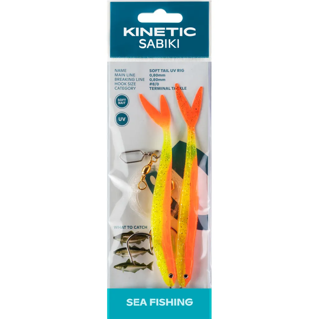 Kinetic Sabiki Soft Tail UV Fertigmontagen 255 130cm #8/0 Yellow Orange Fire Tail