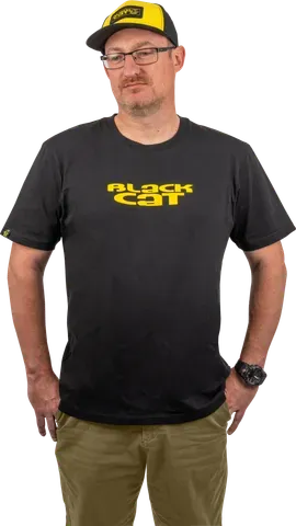 Black Cat Logo Black T-Shirt Small