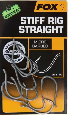 Fox Edges Armapoint Stiff Rig Straight Hooks 7 10pcs Black Forged Steel