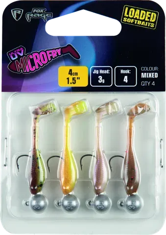 Fox Rage Micro Fry Mixed UV Colour Pack Köder-Set 3g 4pcs SoftBaits