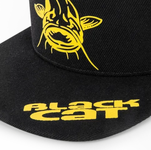 Black Cat Black Flat Peak Cap 50% Polyester / 50% Cotton