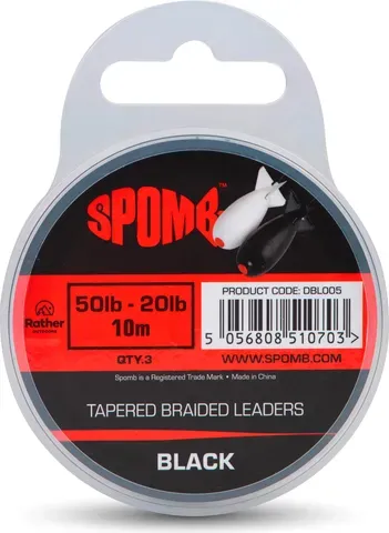 Spomb Tapered Braided Leaders 0.20–0.38mm 22.7kg 10m Black