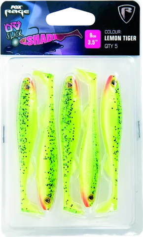Fox Rage Slick Shad Weiche Köder 5pc 9cm UV Lemon Tiger