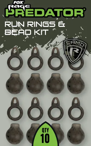 Fox Rage Predator Rig Accessories Run Rings & Bead Kit 10pcs Camo Finish