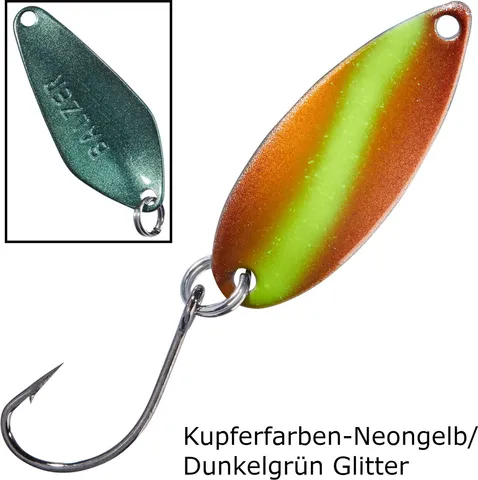 Balzer Spoons Pro Staff Series Catcher 2g Kupferfarben-Neongelb/Dunkelgrün Glitter