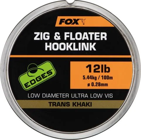 Fox Zig and Floater Hooklink 0.26mm 4.53kg 100m Trans Khaki