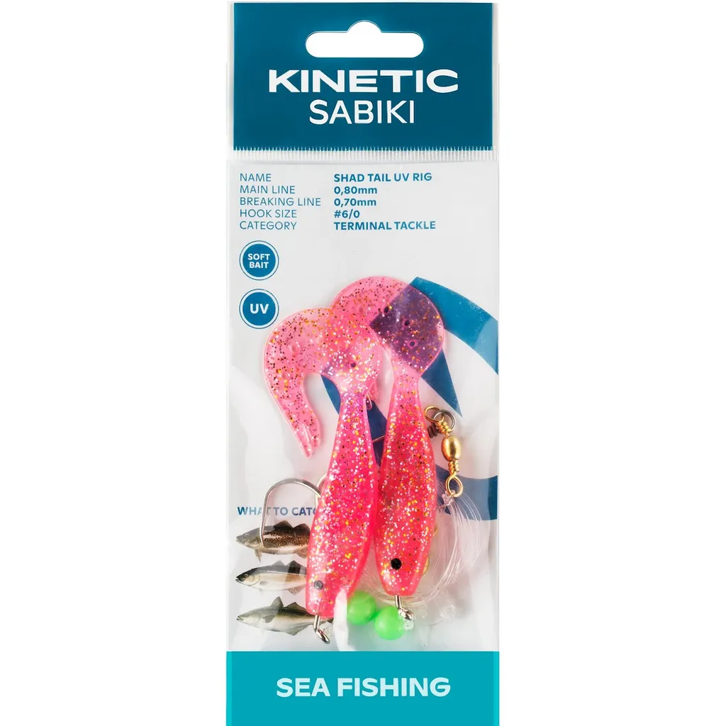 Kinetic Sabiki Shad Tail UV Vorfachmontagen #6/0 130cm Pink Glitter