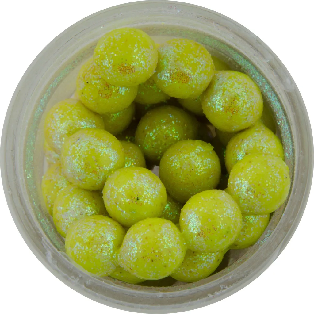Berkley Sparkle Power Eggs Floating Magnum Softbaits 12pc 14g Chartreuse with Scales