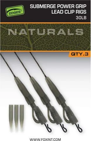 Fox Edges Naturals Submerge Power Grip Lead Clip Leaders 18.14kg 75cm