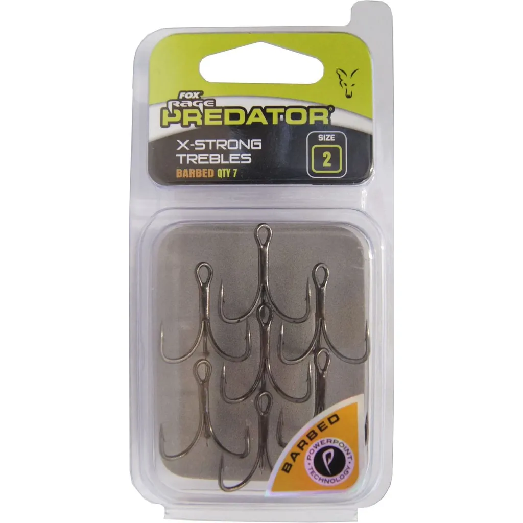 Fox Rage Predator Powerpoint X-strong Trebles Drillinge Size 2 7pcs Black Nickel