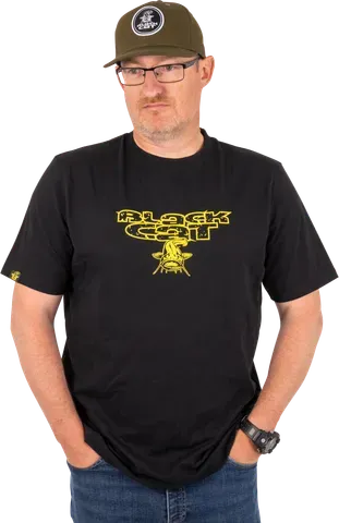 Black Cat Distressed Logo Black Tee L