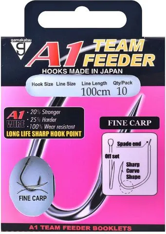 Gamakatsu A1 Team Feeder Fine Carp Booklet Haken 8 10pcs 100cm Black