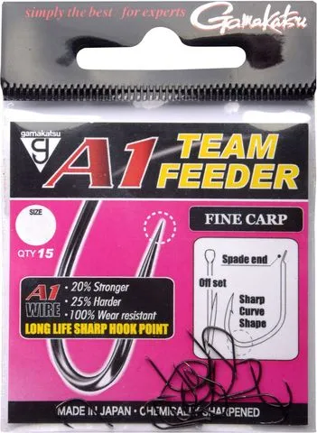 Gamakatsu A1 Team Feeder Fine Carp Hooks 14 15pcs NS Black Spade End
