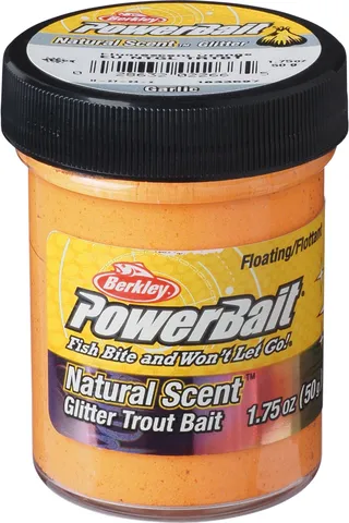 Berkley PowerBait Natural Glitter Forellenteig Fluo Orange Glitter / Knoblauch
