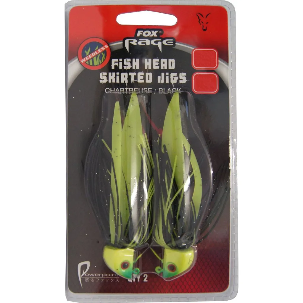 Fox Rage Fish Head Skirted Jigs Skirted Jigs 21g 4/0 Chartreuse/Black