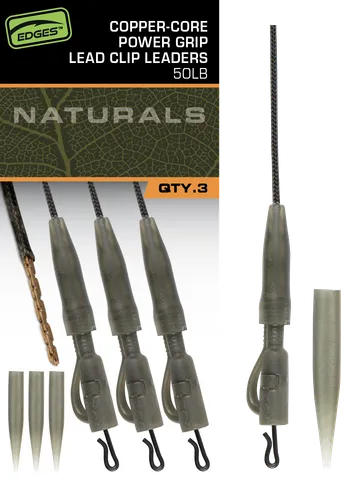 Fox Edges Naturals Copper-Core Power Grip Lead Clip Leaders 75cm 22.68kg Lead Clip