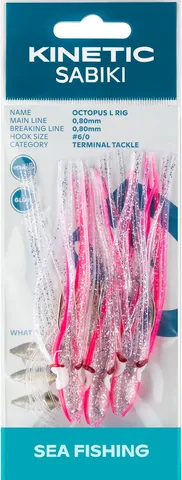 Kinetic Sabiki Octopus Fertigmontage 206 150cm 0.8mm 0.8mm #6/0 Pink/Glow