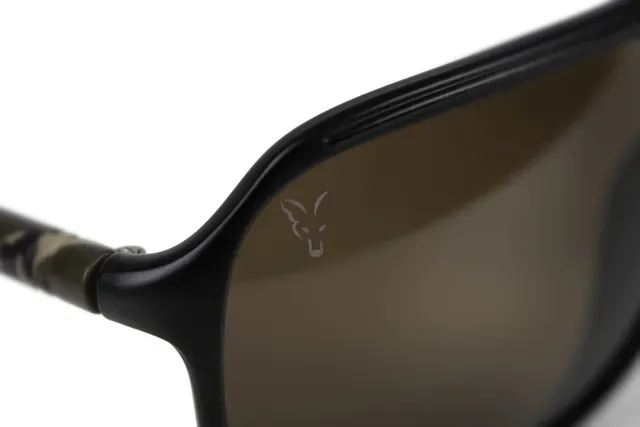 Fox AV8 Polarized Glasses Black Frame Camo Arms Brown