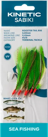 Kinetic Sabiki Rooster Tail Ready-made Rigs #2/0 130cm Green Copper Flash