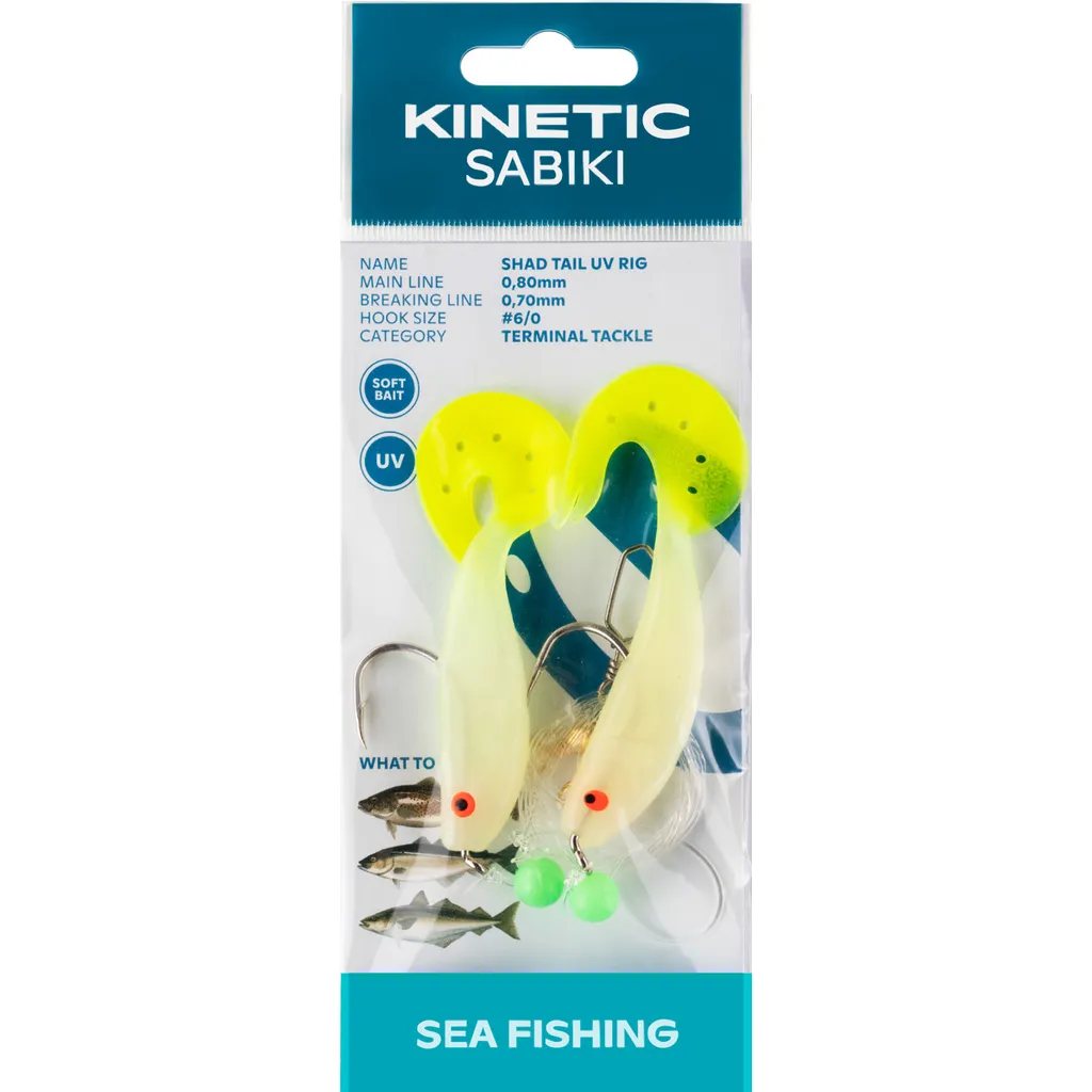 Kinetic Sabiki Shad Tail UV Vorfachmontagen #6/0 130cm Glow Yellow