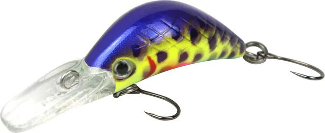 FTM Masu Security Wobbler 3cm 1.6g Lila-Gelb-Blau Dunkel Gepunktet UV