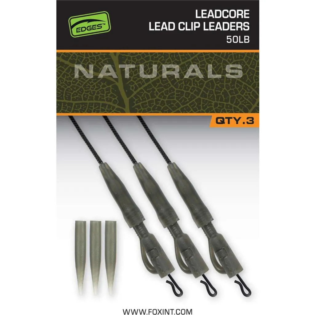 Fox Naturals Leadcore PG Lead Clip Leaders 75cm 23kg 3Stk