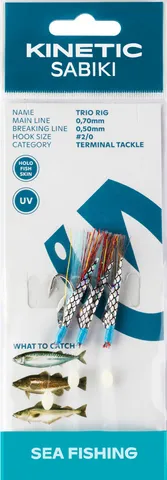 Kinetic Sabiki Trio Vorfachsysteme 222 115cm #2/0 Red Blue Flash