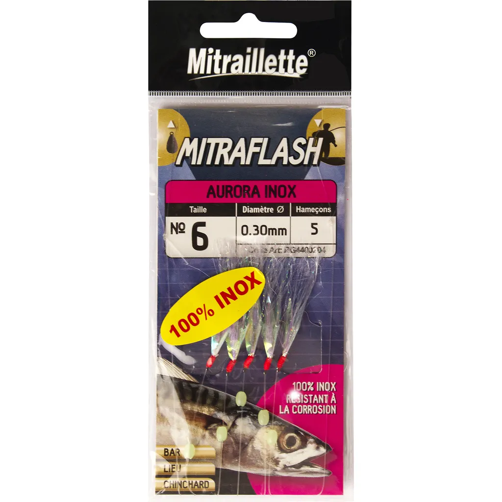 Ragot Mitraflash Aurora Makrelenvorfach 5 Haken Größe 2 0,40 mm Inox