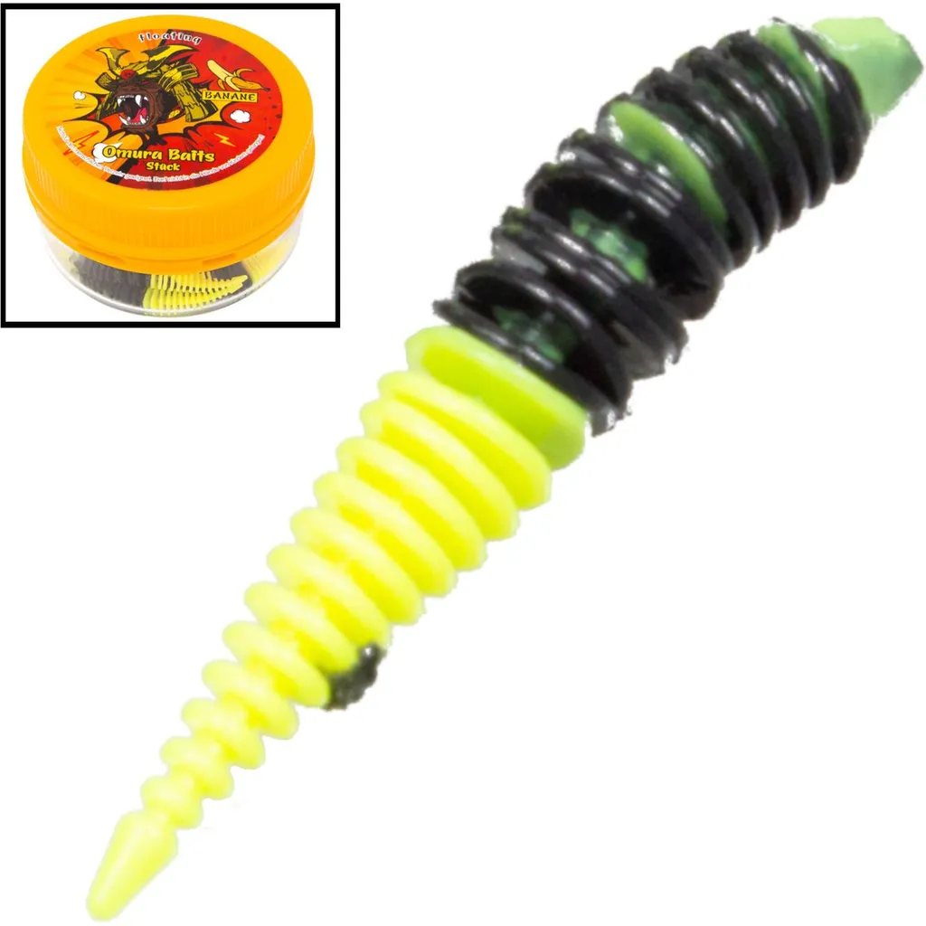FTM Omura Baits Hero Banane Gummiköder 5cm 6Stk Schwarz Gelb UV