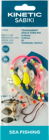 Kinetic Sabiki Tournament Spin&Turn Ready-made rigs #1 120cm 0.6kg Chartreuse Pink
