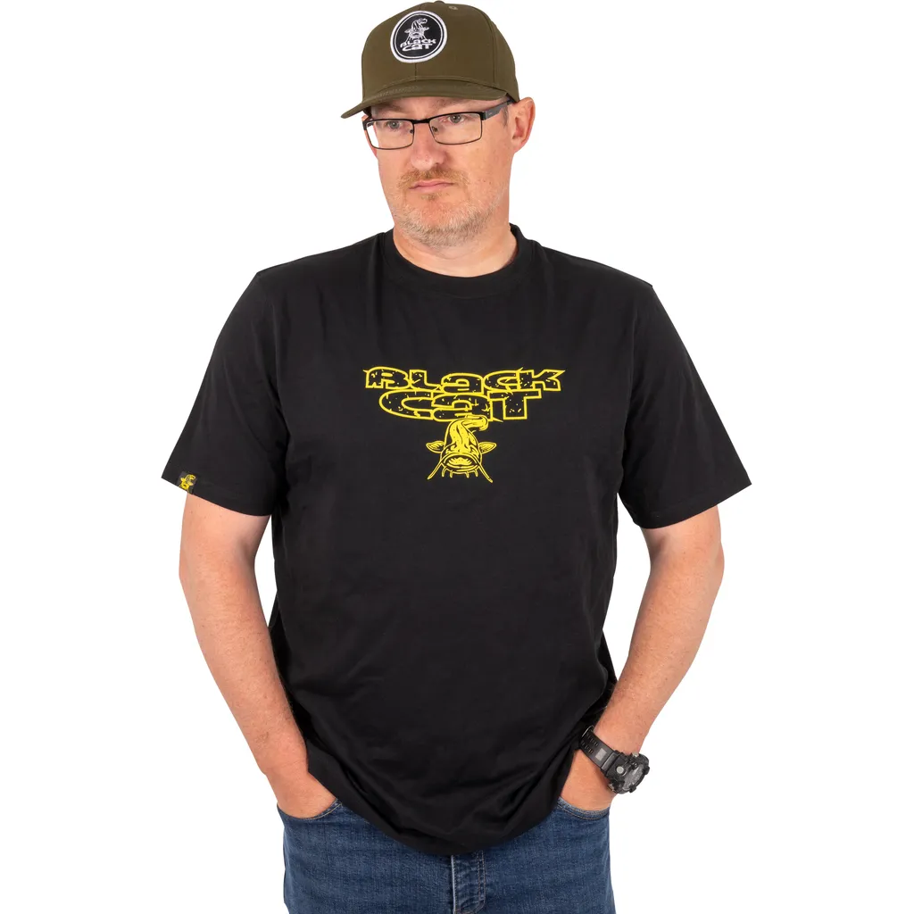 Black Cat Distressed-Logo-T-Shirt XXXL