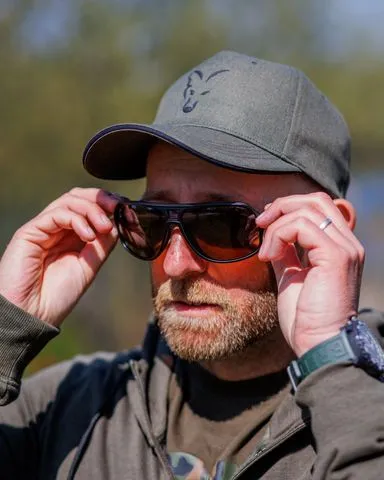 Fox AV8 Polarized Glasses Black Frame Camo Arms Brown