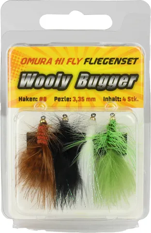 FTM Omura Hi-Fly Fliegenset Wooly Bugger 1 #8 4pc