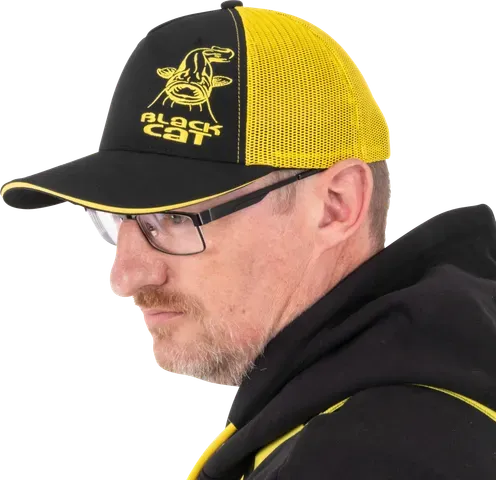 Black Cat Black and Yellow Trucker Cap
