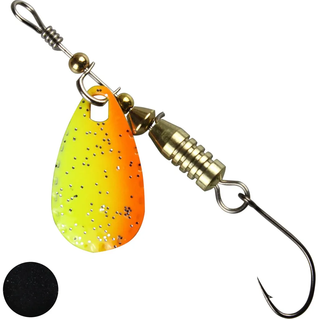 FTM Forellen Blinker Spinner 4g Gelb Orange Glitter Schwarz