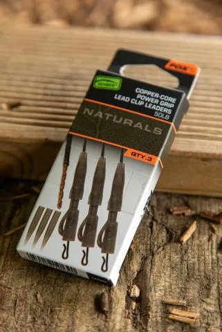 Fox Edges Naturals Copper-Core Power Grip Lead Clip Leaders 75cm 22.68kg Lead Clip