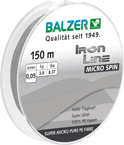 Balzer Iron Line Micro Spin Braided Line 150m 0.05mm 3.8kg Grey