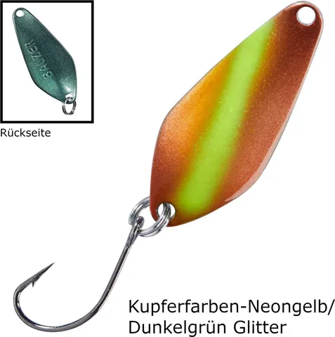 Balzer Spoon Searcher 2.1g Kupferfarben-Neongelb/Dunkelgrün Glitter