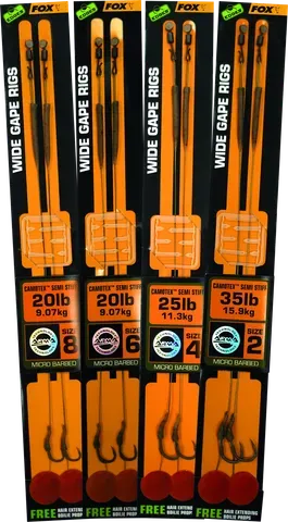 Fox Edges Wide Gape Rig Size 4 11.3kg 2pcs Camotex Semi Stiff